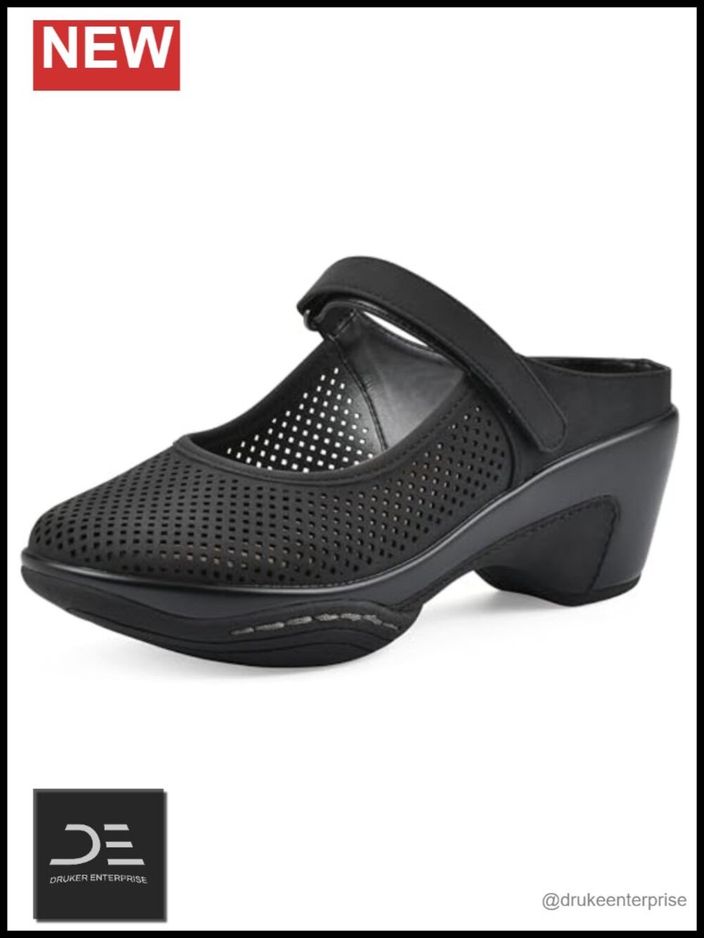 Heeled Mary Jane Clog with Cushioned Insole and Adjustable Strap